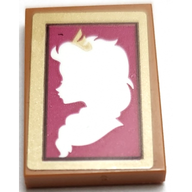 medium nougat tile 2 x 3 with white elsa silhouette on magenta background in gold frame pattern sticker - set 41167