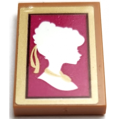 medium nougat tile 2 x 3 with white anna silhouette on magenta background in gold frame pattern sticker - set 41167