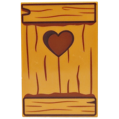 medium nougat tile 2 x 3 with wooden boards with dark brown wood grain and reddish brown heart pattern