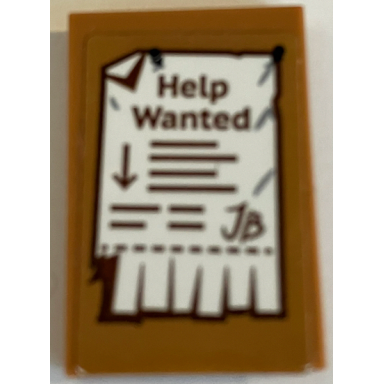 medium nougat tile 2 x 3 with bulletin board pinboard with white help wanted poster arrow and jb pattern sticker - set 70425
