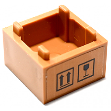 medium nougat container box 2 x 2 x 1 - top opening with raised inner bottom with black this way up arrows and fragile goblet pattern sticker - set 41732