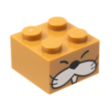 medium nougat brick 2 x 2 with black closed eyes nose and whiskers white cheeks and tooth pattern super mario monty mole face