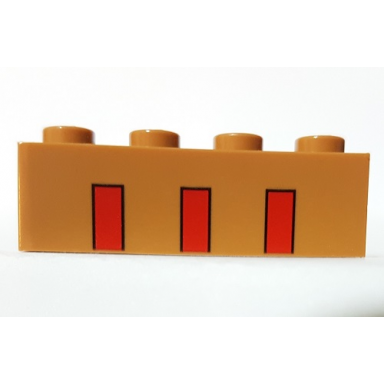 medium nougat brick 1 x 4 with 3 partial red stripes pattern