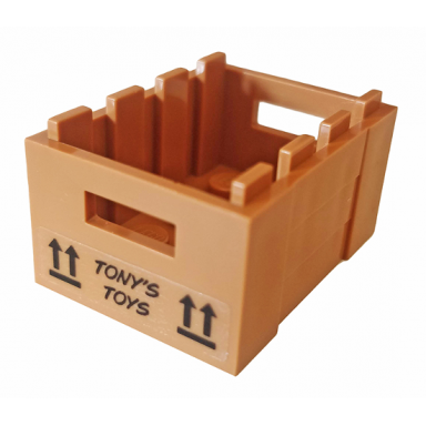 medium nougat container crate 3 x 4 x 1 2 3 with handholds with tonys toys and arrows pattern on both ends stickers - set 76167