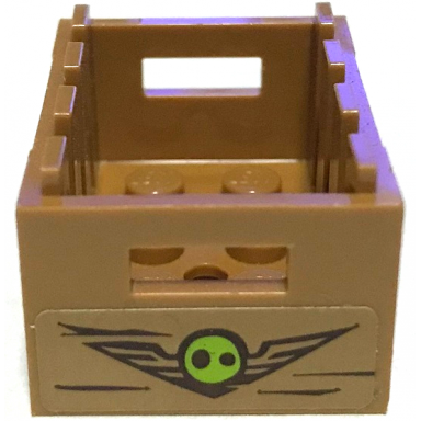 medium nougat container crate 3 x 4 x 1 2 3 with handholds with lime pig snout and black chevron wings pattern sticker - set 75826