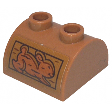 medium nougat slope curved 2 x 2 double with 2 hollow studs with wood grain and rabbit pattern sticker - set 43242