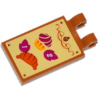 medium nougat tile modified 2 x 3 with 2 clips with muffin croissant and prices pattern sticker - set 41074