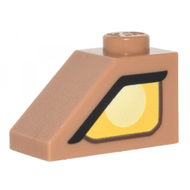 medium nougat slope 45 2 x 1 with yellow clayface eye pattern model left side