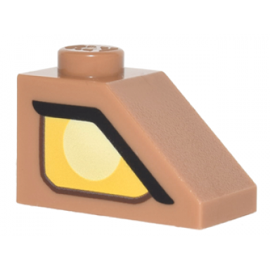 medium nougat slope 45 2 x 1 with yellow clayface eye pattern model right side