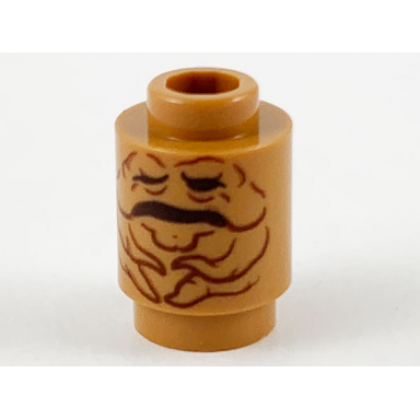 medium nougat brick round 1 x 1 with reddish brown mandrake face and closed mouth pattern