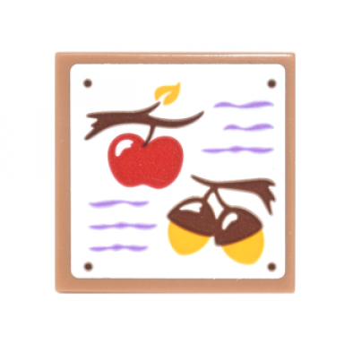 medium nougat tile 2 x 2 with shopping list with medium lavender lines branches with red apple and acorns pattern sticker - set 41182