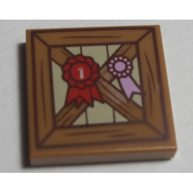 medium nougat tile 2 x 2 with wooden fence and red 1st place ribbon pattern