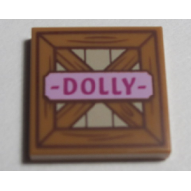 medium nougat tile 2 x 2 with wooden fence and bright pink name tag with magenta dolly pattern