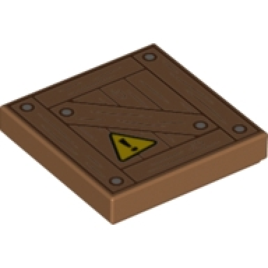 medium nougat tile 2 x 2 with crate and yellow warning triangle pattern