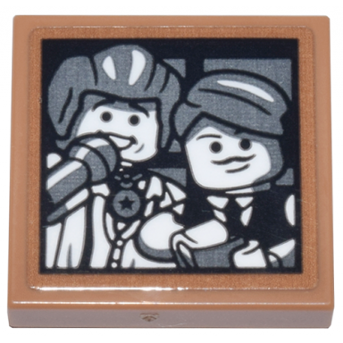 medium nougat tile 2 x 2 with karaoke screen with 2 minifigures and microphone pattern sticker - set 71799