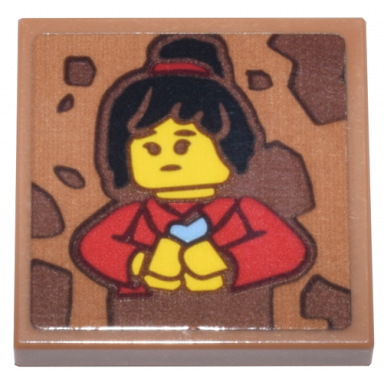 medium nougat tile 2 x 2 with portrait of nya with black hair and red robe pattern sticker - set 71799