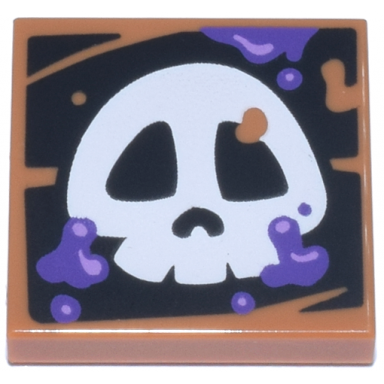 medium nougat tile 2 x 2 with white super mario skull and dark purple poison splotches on black background pattern