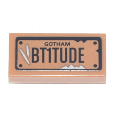 medium nougat tile 1 x 2 with gotham bt1tude license plate silver scratches pattern sticker - set 70840