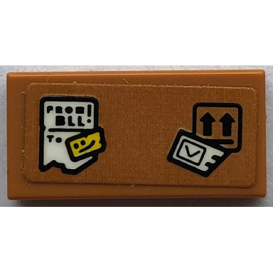 medium nougat tile 1 x 2 with from bll! to yellow smiley face and 2 black arrows in square pattern sticker - set 80108