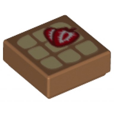 medium nougat tile 1 x 1 with waffle and strawberries pattern