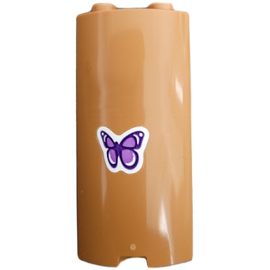 medium nougat cylinder quarter 2 x 2 x 5 with 1 x 1 cutout with dark purple and medium lavender butterfly pattern sticker - set 41679