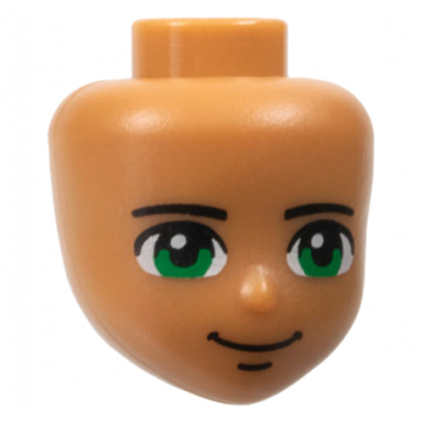 medium nougat mini doll head friends with black thin eyebrows green eyes chin dimple and grin pattern