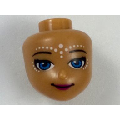 medium nougat mini doll head friends with dark azure eyes closed mouth smile and elves tribal pattern rosalyn