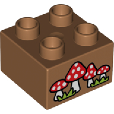 medium nougat duplo brick 2 x 2 with toadstools mushrooms and grass pattern