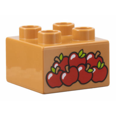 medium nougat duplo brick 2 x 2 with 7 apples pattern