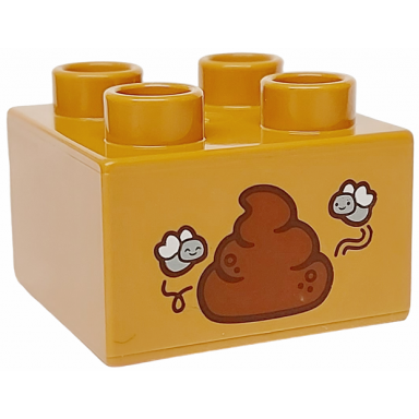 medium nougat duplo brick 2 x 2 with reddish brown poop and light bluish gray flies pattern