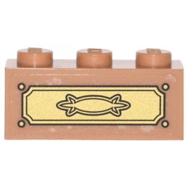 medium nougat brick 1 x 3 with gold drawer pattern sticker - set 4840
