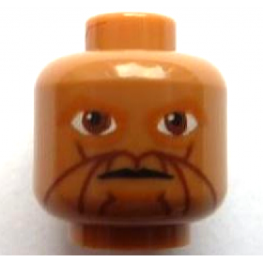 medium nougat minifigure head alien sw zabrak with large reddish brown eyes and facial lines dark orange eye shadow and chin dimple neutral pattern
