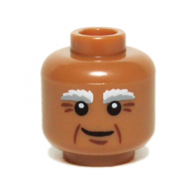 medium nougat minifigure head bushy white and gray eyebrows crows feet and crooked smile pattern
