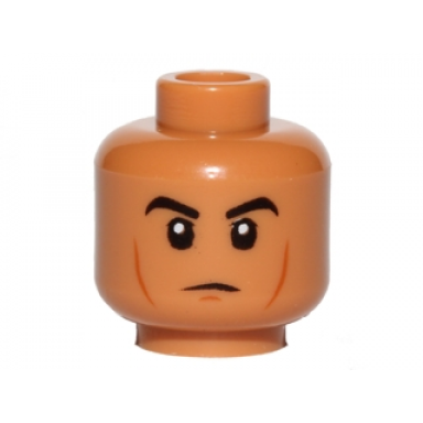 medium nougat minifigure head black eyebrows cheek lines chin dimple white pupils pattern