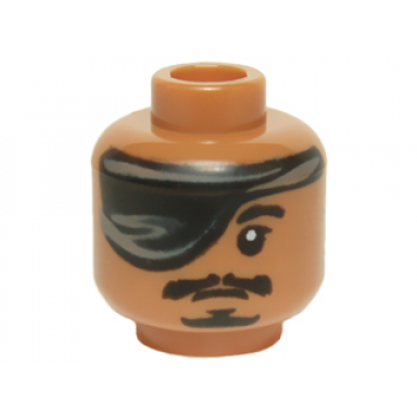 medium nougat minifigure head large eye patch black eyebrow moustache and goatee white pupil pattern