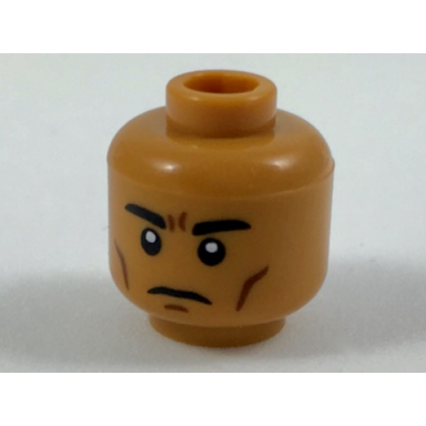 medium nougat minifigure head black eyebrows dark brown cheek lines firm expression pattern