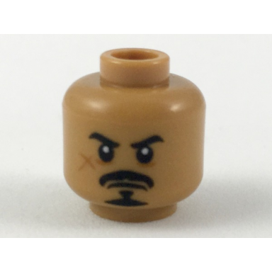 medium nougat minifigure head black eyebrows moustache and anchor beard dark orange cheek scar pattern