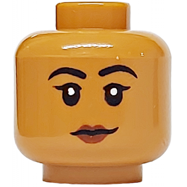 medium nougat minifigure head female black eyebrows eyes and eyelashes reddish brown lips neutral pattern