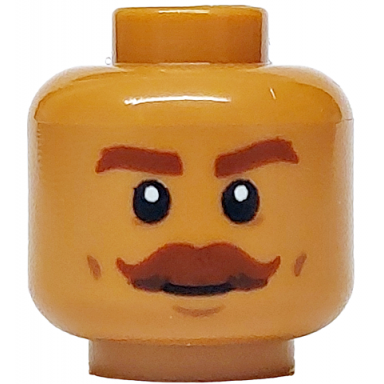 medium nougat minifigure head reddish brown thick eyebrows and moustache dark tan cheek lines and chin dimple neutral pattern
