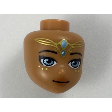 medium nougat mini doll head friends with metallic light blue eyes pink lips gold and metallic light blue elves tribal pattern lumia