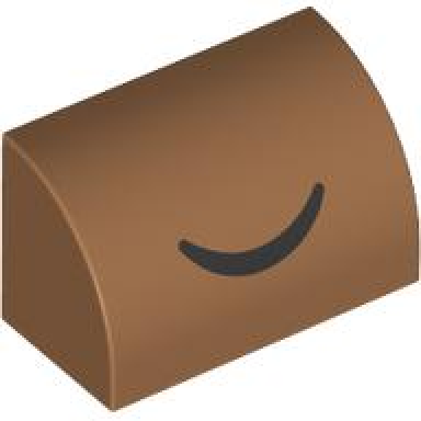 medium nougat slope curved 1 x 2 with black closed eye curved line pattern