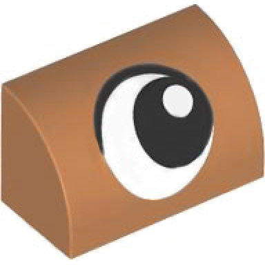 medium nougat slope curved 1 x 2 with black and white eye looking left pattern
