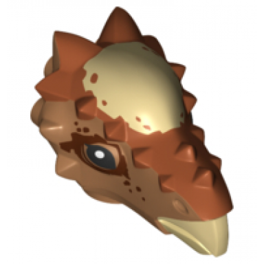 medium nougat dinosaur head stygimoloch with dark orange top with tan spot pattern