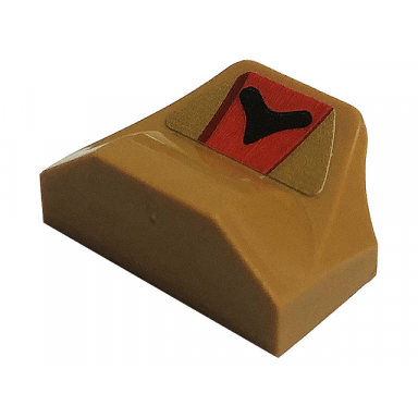 medium nougat slope curved 1 x 2 x 2 3 wing end with black symbol on red stripe pattern sticker - set 80033