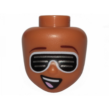medium nougat mini doll head friends with silver striped black glasses and open mouth smile pattern melody