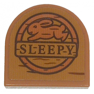 medium nougat tile round 2 x 2 half circle extended with wood grain and sleepy pattern sticker - set 43242