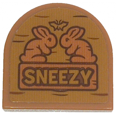 medium nougat tile round 2 x 2 half circle extended with wood grain and sneezy pattern sticker - set 43242