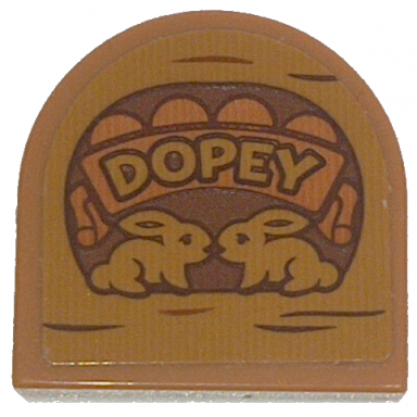 medium nougat tile round 2 x 2 half circle extended with wood grain and dopey pattern sticker - set 43242