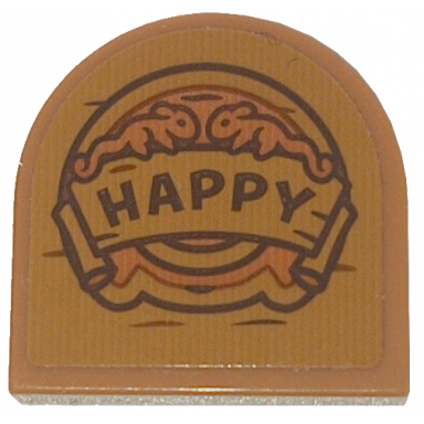 medium nougat tile round 2 x 2 half circle extended with wood grain and happy pattern sticker - set 43242