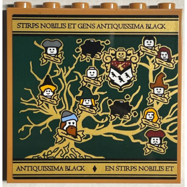 medium nougat panel 1 x 6 x 5 with gold sirius black family tree with 11 minifigure heads left half pattern sticker - set 76408